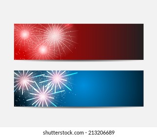 Glossy Fireworks Website Header and Banner Set Background Vector Illustration EPS10 