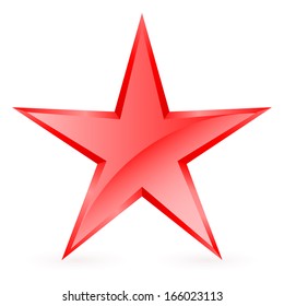 Glossy five-pointed red star on white background.