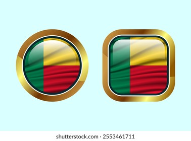 Glossy flag button of Benin, High quality web button design