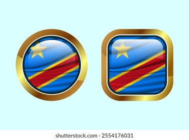 Glossy flag button of Democratic Republic of the congo, High quality web button design