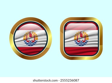 Glossy flag button of French Polynesia, High quality web button design