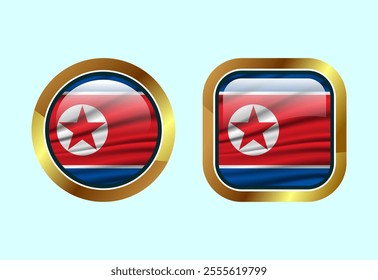 Glossy flag button of North Korea, High quality web button design