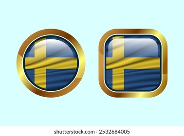 Botão de bandeira brilhante da Suécia, Design de botão da web de alta qualidade