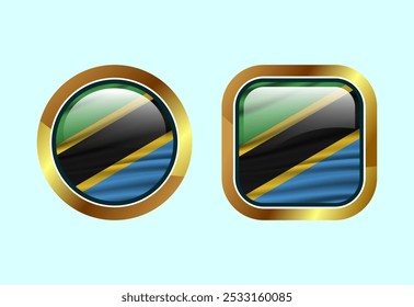 Botão de bandeira brilhante da Tanzânia, design de botão da web de alta qualidade