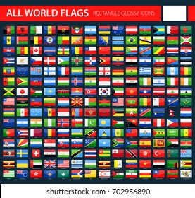 Glossy Flag Icons on Dark Background - All World Vector illustration