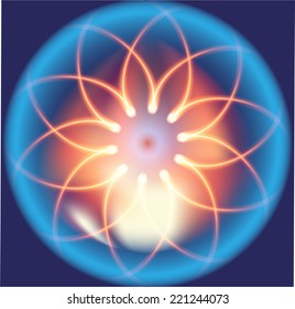 Glossy flower fire on blue background