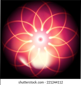 Glossy flower fire on dark purple background