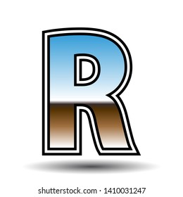 glossy font, letter r, isolated on white background 