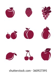 Glossy fruit set colored on white background vector illustration 