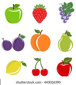 Glossy fruit set colored on white background vector illustration