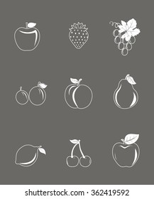 Glossy fruits icons set on gray background vector illustration 