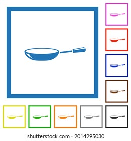 Glossy frying pan flat color icons in square frames on white background