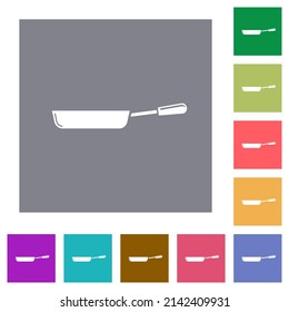 Glossy frying pan side view flat icons on simple color square backgrounds