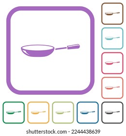Glossy frying pan simple icons in color rounded square frames on white background