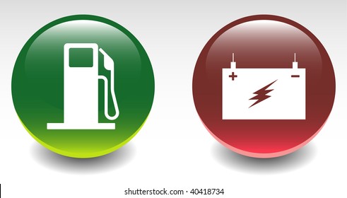 Glossy Fuel Station & Battery Sign Icons