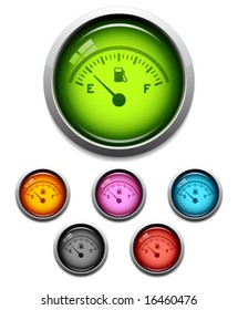 Glossy gas gauge button icon set in 6 colors