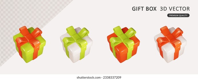 Glossy Geschenkbox in Weihnachtsfarben. Realistisches Festen, Feiertag, Weihnachten. 3D-Vektorgrafik.