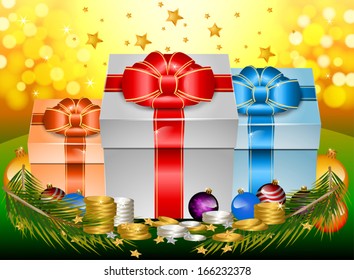 Glossy gift with ribbon and bow happy new year background