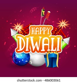 Presentes brilhantes com fogos de artifício coloridos, elementos criativos vetoriais para o festival indiano de luzes, feliz celebração do Diwali.