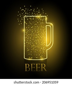 Glossy glass of beer with splashes, vector illustration