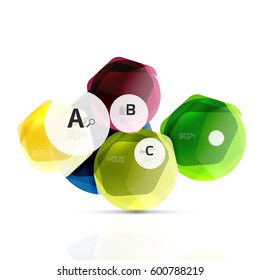 Glossy glass elements, hexagons with options