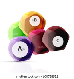 glossy glass elements, hexagons with options