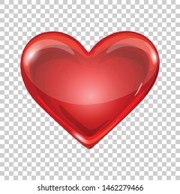 Glossy glass red heart isolated on transparent background. Love. I love you. Vector illustration.