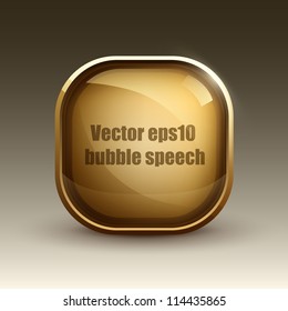 Glossy glass shiny web element. Golden Web button. Vector sticker.