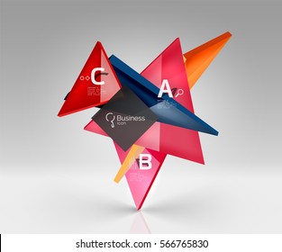 Glossy glass translucent triangles on 3d empty space. Vector template background for workflow layout, diagram, number options or web design