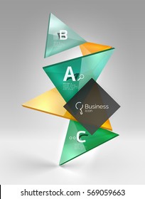 Glossy Glas durchsichtige Dreiecke auf 3D Leerraum. Vektorvorlagenhintergrund für das Workflowlayout, -diagramm, -nummeroptionen oder Webdesign