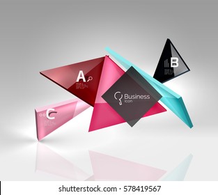 Glossy glass translucent triangles on 3d empty space. Vector template background for workflow layout, diagram, number options or web design