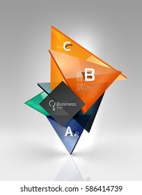 Glossy glass translucent triangles on 3d empty space. Vector template background for workflow layout, diagram, number options or web design