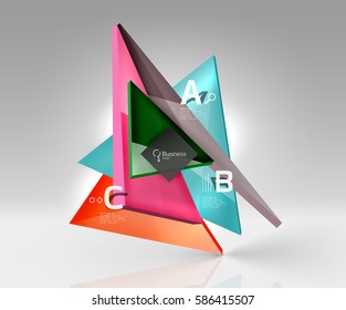 Glossy glass translucent triangles on 3d empty space. Vector template background for workflow layout, diagram, number options or web design
