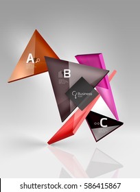 Glossy glass translucent triangles on 3d empty space. Vector template background for workflow layout, diagram, number options or web design