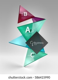 Glossy glass translucent triangles on 3d empty space. Vector template background for workflow layout, diagram, number options or web design