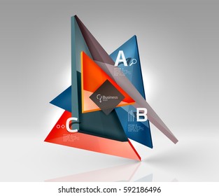 Glossy glass translucent triangles on 3d empty space. Vector template background for workflow layout, diagram, number options or web design