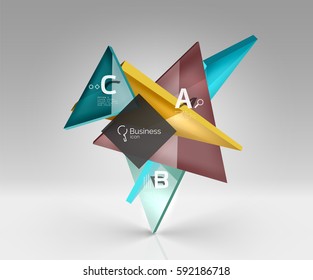 Glossy Glas durchsichtige Dreiecke auf 3D Leerraum. Vektorvorlagenhintergrund für das Workflowlayout, -diagramm, -nummeroptionen oder Webdesign
