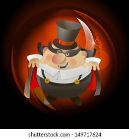 Glossy globe with Cute Count Dracula.   Halloween design background.