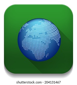 Glossy Globe Icon With long shadow over app button