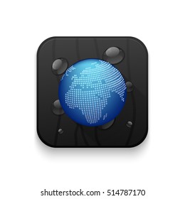 Glossy Globe Icon With long shadow over app button