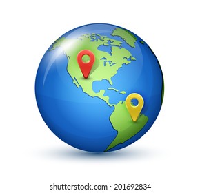 Glossy globe with marks. Vector illustration
