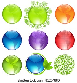 Glossy Globes Set, Isolated On White Background, Vector Illustration