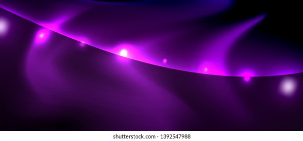 Glossy glowing neon light wave background, vector futuristic techno design