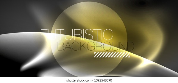 Glossy glowing neon light wave background, vector futuristic techno design