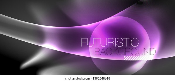 Glossy glowing neon light wave background, vector futuristic techno design