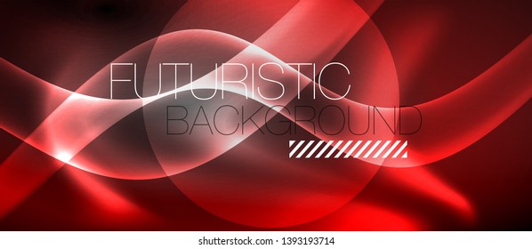 Glossy glowing neon light wave background, vector futuristic techno design