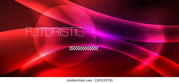 Glossy glowing neon light wave background, vector futuristic techno design