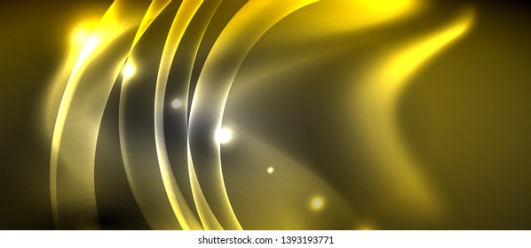 Glossy glowing neon light wave background, vector futuristic techno design
