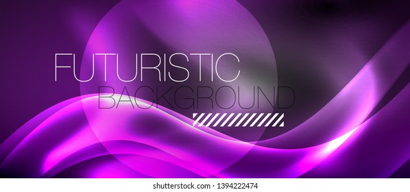 Glossy glowing neon light wave background, vector futuristic techno design