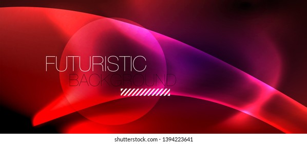 Glossy glowing neon light wave background, vector futuristic techno design
